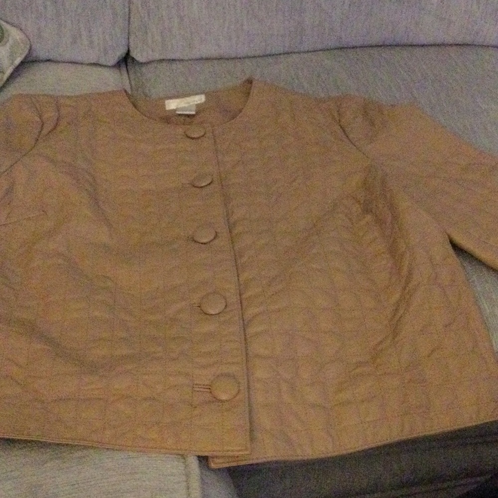 Women's Tan Quilted Jacket and black leather jackets
